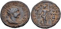 PISIDIA, Antiochia. Volusian. AD 251-253. Æ (24mm, 7.67 g, 1h). Radiate, draped, and cuirassed bust right / Athena standing left, holding crowning Nike and scepter; shield to left, trophy of arms to r