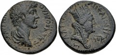 CILICIA, Aegeae. Marcus Aurelius. As Caesar, AD 139-161. Æ (25mm, 12.84 g, 12h). Dated CY 191 (144/5 AD). Bareheaded, draped, and cuirassed bust of Marcus right / Turreted, veiled, and draped bust of 