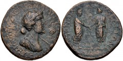 CILICIA, Hierapolis-Castabala. Marcus Aurelius & Lucius Verus. AD 161-169. Æ (29mm, 13.79 g, 6h). Marcus Aurelius and Lucius Verus standing facing one another, clasping hands / Draped bust of Dionysus