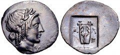 LYCIAN LEAGUE. Circa 27-20 BC. AR Hemidrachm (16mm, 1.65 g, 12h). Masikytes mint. Laureate head of Apollo right / Lyre; tripod to right; all in incuse square. Troxell, Lycia, Period IV, Series 6, 110;