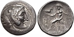 EASTERN EUROPE, Imitations of Alexander III of Macedon. 2nd–1st centuries BC. AR Drachm (17.5mm, 3.43 g, 12h). Head of Herakles right, wearing lion skin / Zeus Aëtophoros seated left; monogram in left