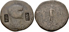 Claudius. AD 41-54. Æ Sestertius (34mm, 27.51 g, 7h). Imitating a Rome mint issue of circa AD 41-50. Uncertain mint in the Rhineland(?). Laureate head right; two countermarks: both TI AV within rectan
