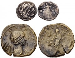 MIXED. Ancient. Lot of two (2) “marked” coins. Includes: Greek: KINGS of MACEDON. Alexander III. AR Drachm. Contemporary imitation of Lampsakos mint issue // Roman Imperial. Julia Maesa. Æ Sestertius.