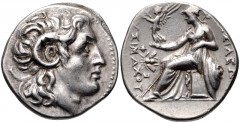 KINGS of THRACE, Macedonian. Lysimachos. 305-281 BC. AR Drachm (17.5mm, 4.29 g, 1h). Ephesos mint. Struck circa 294-287 BC. Diademed head of the deified Alexander right, with horn of Ammon / Athena Ni