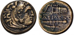 KINGS of MACEDON. temp. Philip III – Antigonos I Monophthalmos. Circa 323-310 BC. Æ Unit (19mm, 6.09 g, 4h). Uncertain mint in Western Asia Minor. Head of Herakles right, wearing lion skin / Bow-in-bo