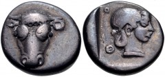 PHOKIS, Federal Coinage. Circa 460-458/7 BC. AR Triobol – Hemidrachm (13mm, 3.00 g, 10h). Facing boukranion / Head of Artemis right within incuse square. Williams 166 (O119/R101); BCD Lokris 229.3 (sa