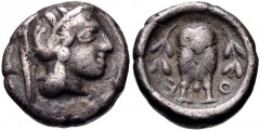 ATTICA, Athens. Circa 454-404 BC. AR Hemidrachm (12mm, 2.06 g, 6h). Helmeted head of Athena right, with frontal eye / Owl standing facing between olive sprays. Kroll 12; HGC 4, 1641. Fine, toned, a fe