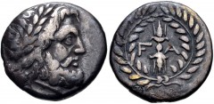 ELIS, Olympia. 131st-135th Olympiad. 256-240 BC. AR Hemidrachm (14mm, 2.27 g, 10h). Laureate head of Zeus right / Thunderbolt within wreath. BCD Olympia 229 (same dies); HGC 5, 512. VF, toned, patches