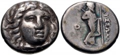 SATRAPS of CARIA. Maussolos. Circa 377/6-353/2 BC. AR Drachm (14.5mm, 3.59 g, 12h). Halikarnassos mint. Struck circa 370-360 BC. Laureate head of Apollo facing slightly right / Zeus Labraundos standin