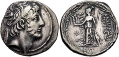 SELEUKID KINGS of SYRIA. Antiochos IX Eusebes Philopator (Kyzikenos). 114/3-95 BC. AR Tetradrachm (30mm, 15.49 g, 12h). Damaskos mint. Dated SE 202 (111/10 BC). Diademed head right / Athena Nikephoros