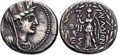PHOENICIA, Arados. Circa 138/7-44/3 BC. AR Tetradrachm (26mm, 15.19 g, 12h). Dated CY 199 (61/0 BC). Turreted, veiled, and draped bust of Tyche right / Nike standing left, holding wreath and palm fron