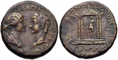 MYSIA, Pergamum. Tiberius, with Livia. AD 14-37. Æ (19mm, 5.71 g, 12h). P. Petronius P.f., proconsul of Asia. Dated year 6 of an uncertain era (circa AD 30?). Draped bust of Livia right, facing laurea
