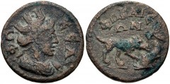 IONIA, Phocaea. Pseudo-Autonomous Issue. temp. Gordian III to Valerian I, AD 238-260. Æ (18mm, 3.18 g, 6h). Turreted and draped bust of Tyche right / Hound right, attacking dolphin. SNG München 843; S