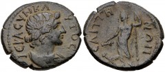 LYDIA, Saitta. Pseudo-autonomous issue. Circa 3rd century AD. Æ (23mm, 6.06 g, 6h). Draped bust of the Senate right / Dionysos standing left, leaning on thyrsos, holding kantharos over panther at his 