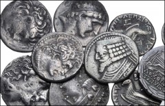 GREEK. Miscellaneous. Lot of eleven (11) AR and BI tetradrachms from Asia Minor to Parthia. Includes: Mostly Seleukid and Ptolomaic issues, but also includes an issue each of Thasos, Mithradates VI, a