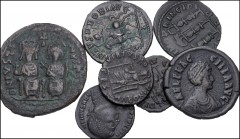 ROMAN. Imperial. Lot of seven (7) mostly Æ denominations from Probus to Justin II. Includes: Antoninianus: Probus. Folles: Constantine I (2) // Justin II, with Sophia. Æ: Gratian // Valentinian II // 