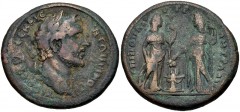 LYDIA, Tralles. Antoninus Pius. AD 138-161. Æ (32mm, 16.49 g, 11h). Poplius, grammateus. Struck circa AD 139-144. Laureate head right, with slight drapery / Proserpina standing right, holding scepter;