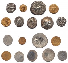 Lot of nine (9) uniface electrotypes copying various issues. After the following BM originals: SKYTHIA, Geto-Dacians. Koson. AV Stater. Roman consul accompanied by two lictors; monogram to left. BMC T