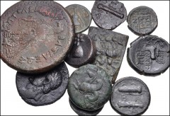 GREEK. Miscellaneous. Lot of twenty-even (27) bronzes. Includes: various types, cities, and rulers. A good mix of coins from Sicily and Magna Graecia to the East. Diameters from 13mm to 35mm. Fine to 