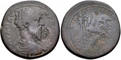 LYDIA, Hypaepa. Septimius Severus. AD 193-211. Æ (33mm, 22.36 g, 12h). Ap. Julianus, strategos. Laureate, draped, and cuirassed bust right; c/m: Artemis Anaïtis within oval incuse / Artemis Anaïtis an
