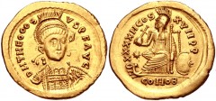 UNCERTAIN GERMANIC TRIBES, Pseudo-Imperial coinage. Mid to Late 5th century AD. AV Solidus (22mm, 4.41 g, 6h). Imitating Constantinople mint solidus of Theodosius II. D И THEOOOSI VS P F ΛVC , pearl-d