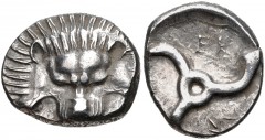 DYNASTS of LYCIA. Perikles. Circa 380-360 BC. AR Third Stater (15mm, 2.80 g). Lion scalp facing / Triskeles within incuse circle. Falghera 217; SNG Copenhagen –; SNG von Aulock 4255. Good VF, compact 