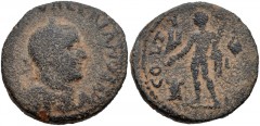 PHOENICIA, Tyre. Valerian I. AD 253-260. Æ (28mm, 19.85 g, 12h). Laureate, draped, and cuirassed bust right / Hercules standing left, sacrficing over altar and holding club and lion’s skin; to left, t