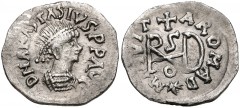 GEPIDS. Uncertain king. 454-552. AR Quarter Siliqua (14mm, 0.94 g, 6h). Imitating a Ravenna mint Quarter Siliqua of Theoderic in the name of Anastasius I. Sirmium mint. D N ΛNΛSTΛSIVS P P ΛVC, pearl-d