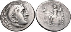 LYCIA, Phaselis. Circa 221/0-189/8 BC. AR Tetradrachm (32mm, 16.06 g, 12h). In the name and types of Alexander III of Macedon. Dated CY 8 (214/3 BC). Head of Herakles right, wearing lion skin; c/m: an