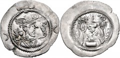 LOCAL ISSUES, Tokharistan. Uncertain Ruler. Mid 6th-early 7th century. AR Drachm (30mm, 3.97 g, 3h). Imitating a drachm of the Sasanian king Kavād (Kavādh) I. Uncertain mint in Baktria or Zabulistan. 