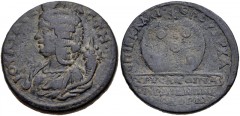 LYDIA, Sardis. Julia Domna. Augusta, AD 193-217. Æ (28mm, 15.07 g, 6h). G. Cl. Mithrus, archon. IOYΛIA CЄBACTH, draped bust left (as Fortuna), wearing calathus and with cornucopia over shoulder / ЄΠI 