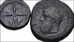 GREEK. Magna Graecia & Sicily. Lot of two (2) Æ denominations. All coins: Syracuse. One issue is Second Democracy; the other is Timoleon and the Third Democracy. Both coins Near VF, dark brown patina.