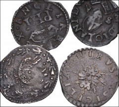 WORLD. Italy. Lot of four (4) AR and BI denominations. Includes: Milano (Duchi). Filippo II di Spagna. BI Quattrino o Terlina (2) // Napoli (Regno). Filippo II di Spagna. AR Mezzo Carlino // Same, but
