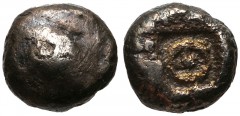 BOEOTIA, Thebes. Circa 450-440 BC. AR Hemiobol (5.5mm, 0.39 g). Half of a Boeotian shield / Archaic Θ in incuse square. BCD Boiotia 375 (this coin); HGC 4, 1365. Near Fine, lightly toned, granular sur
