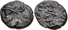 KINGS of ELYMAIS. Uncertain early Arsakid kings. Late 1st century BC-early 2nd century AD. Æ Drachm (16mm, 3.67 g, 4h). Diademed bust left; to right, pellet-in-crescent above anchor with two crossbars