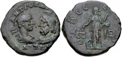 MOESIA INFERIOR, Odessus. Gordian III. AD 238-244. Æ Pentassarion (27mm, 14.36 g, 6h). Laureate, draped, and cuirassed bust of Gordian and draped bust of Serapis, wearing calathus, facing one another 