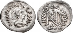 GEPIDS. Uncertain king. 454-552. AR Quarter Siliqua (14mm, 0.92 g, 6h). Imitating a Ravenna mint Quarter Siliqua of Theoderic in the name of Anastasius I. Sirmium mint. D N ΛNΛSTΛSIVS PR P ΛVC, pearl-