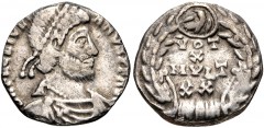 Julian II. AD 360-363. AR Siliqua (15mm, 1.74 g, 12h). Arelate (Arles) mint, uncertain officina. Struck AD 361-363. Pearl-diademed, draped, and cuirassed bust right / VOT / X / MVLT / XX within wreath