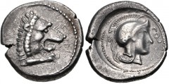 DYNASTS of LYCIA. Arttumpara. Circa 390-370 BC. AR Stater (21mm, 8.16 g, 7h). Xanthos mint(?). Forepart of lion right / Helmeted head of Athena right; diskeles to right; all in dotted circle within in