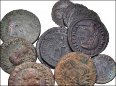 ROMAN. Provincial-Imperial. Lot of eleven (11) Æ denominations. Includes: Provincial issues of Trajan and Gordian (2) // Tiberius. As // Domitian. As // Nerva. As // Maxentius. Follis // Helena. Folli