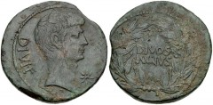 The Triumvirs. Octavian and Divus Julius Caesar. 38 BC. Æ (30mm, 16.72 g, 1h). Uncertain mint, possibly in southern Italy. Bare head of Octavian right; star before / DIVOS/IVLIVS in two lines within l