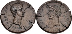 ITALY. Octavian and Divus Julius Caesar. Æ Medal (48mm, 87.80 g, 6h). By an uncertain artist, 16th century. CAESAR I DIV F S P Q R IMP, laureate head of Octavian right / DIVOS IVLIVS PATER, laureate h