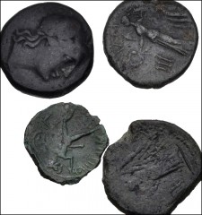 GREEK. Magna Graecia & Sicily. Lot of four (4) bronze of the Mamertini (Messana). Includes: (a) Circa 220-200 BC. Trichalkon. Head of Apollo / Nike standing. HGC 2, 854; Virzi 1256 (this coin) // (b) 