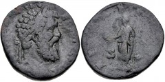 Didius Julianus. AD 193. Æ Sestertius (26mm, 15.32 g, 12h). Rome mint. Laureate head right / Didius Julianus standing left, holding globe and volumen. RIC IV 16; Banti 6. Fine, dark gray patina, some 
