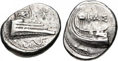 LYCIA, Phaselis. 4th century BC. AR Stater (22.5mm, 10.29 g, 5h). Prow of galley right, fighting platform decorated with lion at bay right; eight-pointed star to right; below, ketos right above waves 