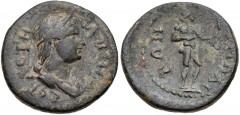 LYDIA, Tmolus-Aureliopolis. Sabina. Augusta, AD 128-136/7. Æ (20mm, 4.87 g, 7h). Draped bust right, wearing stephane / Apollo standing right, holding bow and arrow. SNG Copenhagen 635. VF, earthen gre