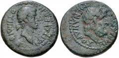 LYDIA, Tralles. Vedius Pollio. Legate of Asia, circa 29/8-27 BC. Æ (19mm, 6.46 g, 12h). Menandros, son of Parrhasios, magistrate. Bare head of Vedius Pollio right / Laureate head of Zeus right. RPC I 