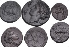 MISCELLANEOUS. Lot of eleven (11) sulfur casts. All coins: 19th century copies of Greek issues from the 5th to 1st centuries BC. Majority are issues of Magna Graecia and Sicily (6), but issues of Phil