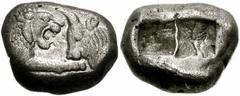 KINGS of LYDIA. Time of Kroisos. Circa 561-546 BC. AR Stater -Double Siglos (18mm, 10.38 gm). Heavy Series. Sardes mint. Confronted foreparts of roaring lion and bull / Double incuse punch. Carradice 