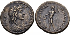 LYDIA, Gordus-Julia. Pseudo-autonomous issue. 2nd century AD. Æ (20mm, 4.94 g, 7h). Draped bust of the Senate right / Dionysus standing left, holding thyrsus and pouring from cantharus. RPC IV online 